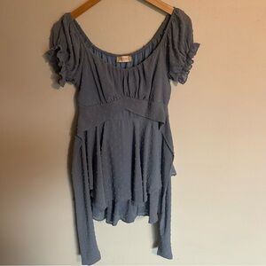 Altar’d State Blue Ruffled Short Sleeve Layered Romper Size S Small Swiss Dot